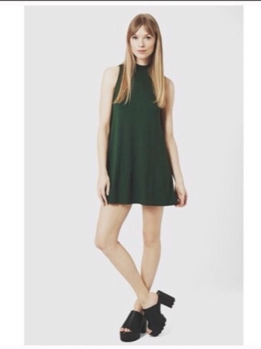 Topshop Forest Green High-Neck Sleeveless Mini Dress /Tunic US size 2